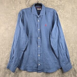 El Ganso Linen Shirt Mens XL Blue Cutaway Collar Button Up Long Sleeve Dress